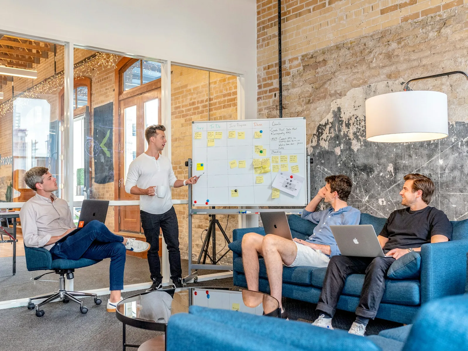 Team working together in a bright studio office